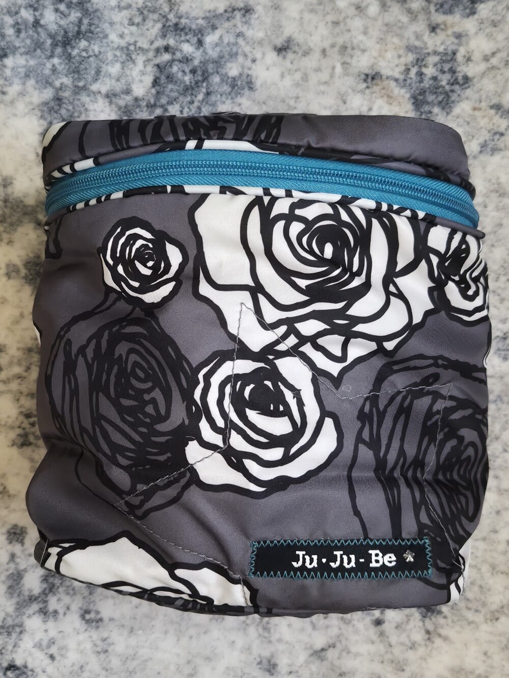 Ju-Ju-Be Rose Print Cosmetic Makeup Bag Black White Teal Travel Organizer